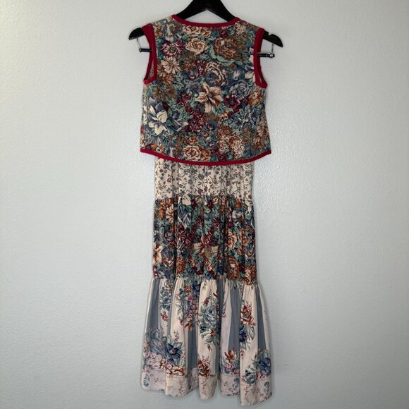 Vintage 70s Two Piece Cottage Floral Prairie Vest Dress Set | Size XXS/XS - Picture 11 of 16